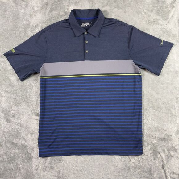 Nike‎ Golf Polo Shirt Mens XL Navy Striped Short Sleeve Dri Fit Tour Performance - Picture 1 of 10